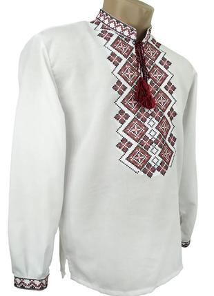 Домоткана сорочка вишиванка для хлопчика червоний орнамент біла р. 140-176