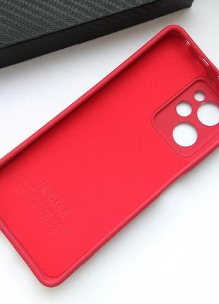 Чехол для poco x5 pro 5g силиконовый с микрофиброй silicone cover full camera (темно красный)4 фото