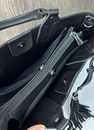 Большая женская замшевая сумка, сумочка натуральная замша черная6 фото
