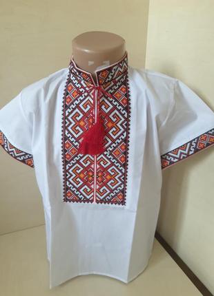 Рубашка вышиванка для мальчиков с коротким рукавом красная  р.134 - 152