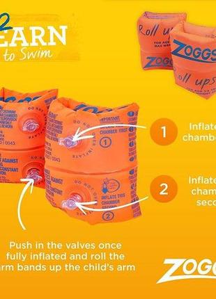 Детские нарукавники zoggs roll-ups для плавания для детей от 1 до 6 лет до 25 кг оранжевые2 фото