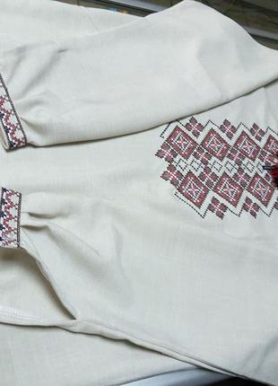 Рубашка вышиванка мужская лен красная вышивка р. 42 - 585 фото