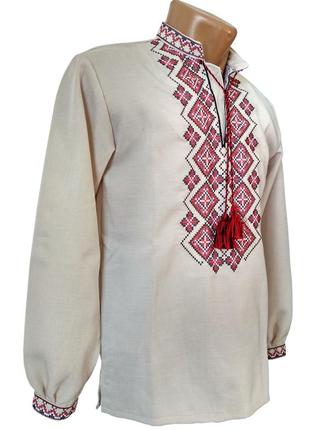 Рубашка вышиванка мужская лен красная вышивка р. 42 - 584 фото