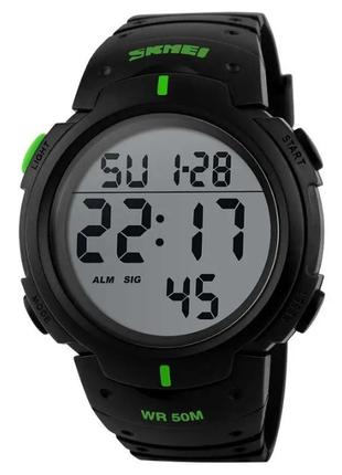 Спортивные часы skmei 1068 черные с зеленымм вставками