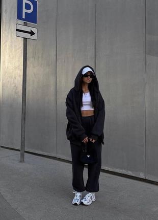 Стильный женский прогулочный спортивный утепленный костюм на флисе: джоггеры + зоп худи