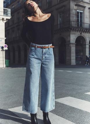 Джинсы z1975 wide leg cropped high waist с ремнем зара zara широкие укороченные джинсы