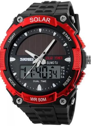 Мужские спортивные часы skmei 1049 с солнечной батареей (красный)1 фото