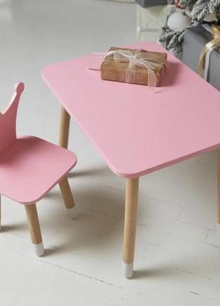 Детский прямоугольный столик (розовый) и стульчик корона (розовая)3 фото
