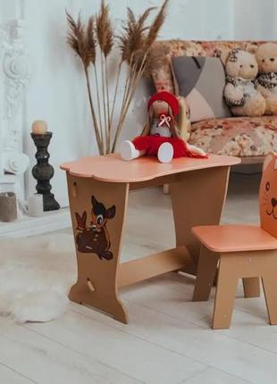 Детский письменный столик и стульчик крышка облачко (персиковый) олень4 фото