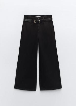 Джинсы z1975 wide leg cropped high waist с ремнем высокая посадка зара zara укороченные6 фото