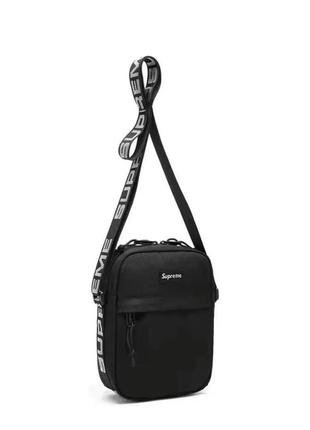 Компактная сумка на плечо supreme shoulder bag 18ss cordura. черная барсетка6 фото