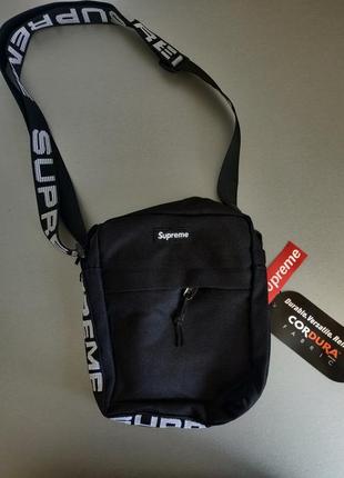 Компактная сумка на плечо supreme shoulder bag 18ss cordura. черная барсетка2 фото