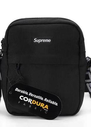 Компактная сумка на плечо supreme shoulder bag 18ss cordura. черная барсетка4 фото