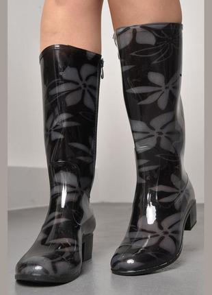 Жіночі модельні гумові чоботи високі на блискавці1 фото