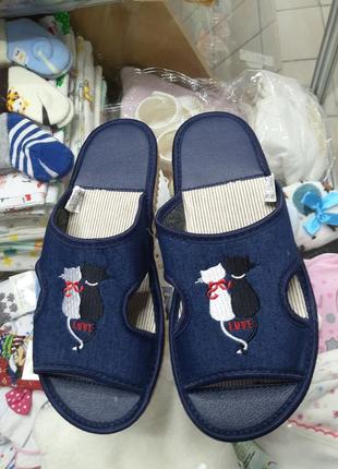 Тапочки женские синие открытый носок р.37 398 фото