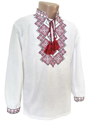 Домотканая рубашка вышиванка для мальчика белая красный орнамент р.92 - 140