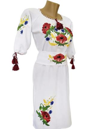 Сукня жіноча вишиванка вишита з поясом квіти гладь р. 42 - 60