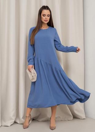 Голубое платье с асимметричным воланом размер s