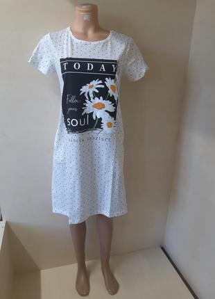 Летнее хлопковое платье туника женское с карманами р. 46 - 561 фото