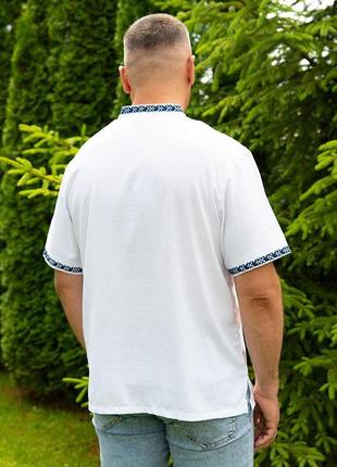 Сорочка вишиванка чоловіча біла домоткана льон синя вишивка р. 42 - 562 фото