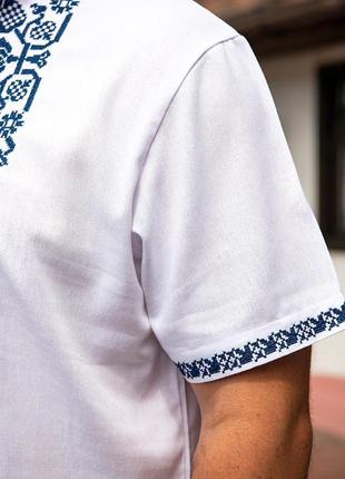 Сорочка вишиванка чоловіча біла домоткана льон синя вишивка р. 42 - 564 фото