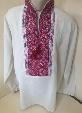 Льняная рубашка вышиванка мужская ручная вышивка красная вышивка р. 42 - 564 фото
