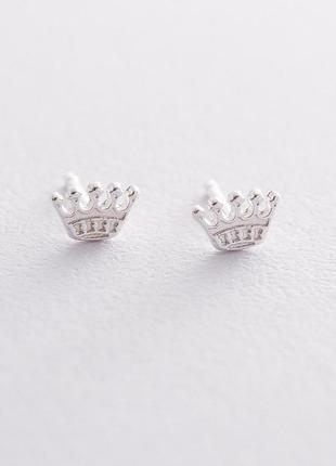 Срібні сережки-цвяшки "корона" 121888