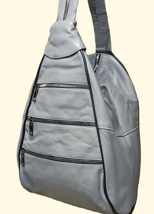 Сумка рюкзак кожаный женский серый (турция)3 фото