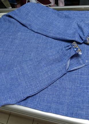 Льняная рубашка вышиванка мужская для пары синяя р. 42 - 627 фото