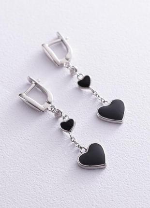 Срібні сережки "сердечка" (емаль, фіанти) 
122303ч1 фото