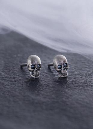 Серьги - пусеты "череп" в серебре 1233012 фото