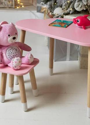 Детский деревянный розовый столик тучка со стульчиком зайчик, столик для ребенка5 фото