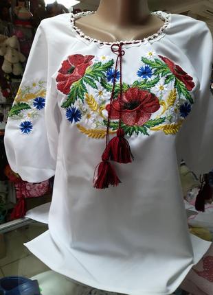 Рубашка женская вышитая белая вышиванка домотканая р.42 - 602 фото