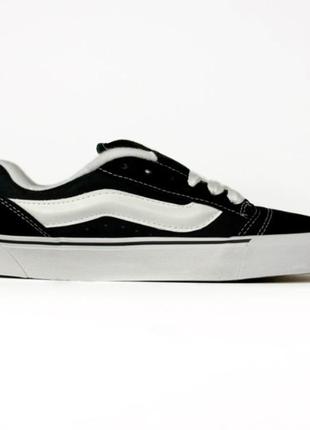 Мужские женские кеды vans knu skool black white черно-белые ванс скул замшевые