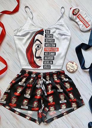 Шелковая пижама с принтом "la casa de papel"