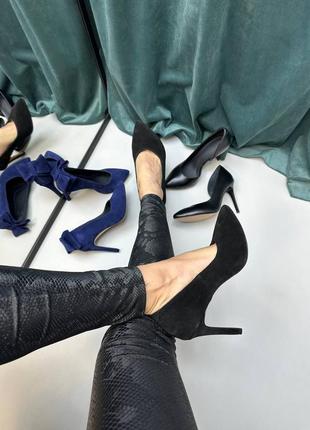 Туфли лодочки на шпильке нарядные из итальянской кожи и замши женские на утяжеленном каблуке6 фото