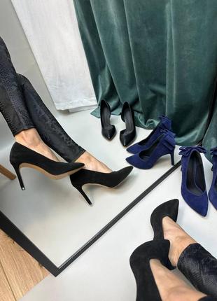 Туфли лодочки на шпильке нарядные из итальянской кожи и замши женские на утяжеленном каблуке5 фото