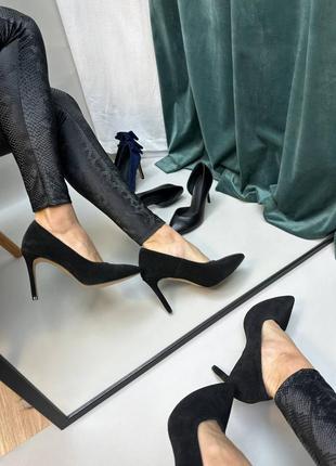 Туфли лодочки на шпильке нарядные из итальянской кожи и замши женские на утяжеленном каблуке2 фото