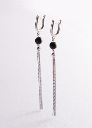 Серебряные висячие серьги с черными камнями 
123154