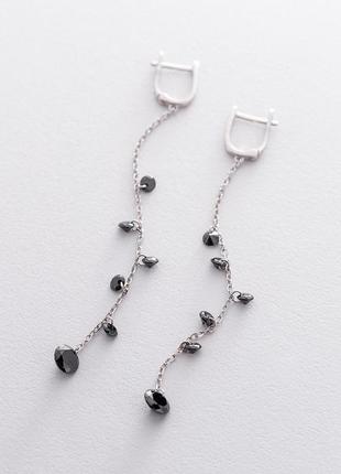 Срібні сережки на англійській застібці 
з фіанітами 1225361 фото