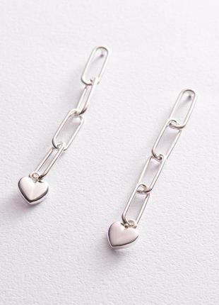 Срібні сережки — пумерети "сердечка на 
ланцюжку" 1231971 фото
