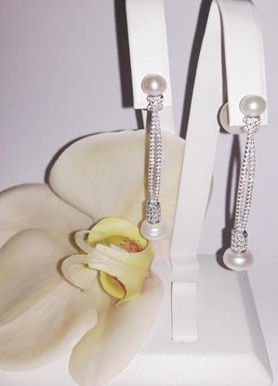 Срібні сережки з річковими перлами2 фото