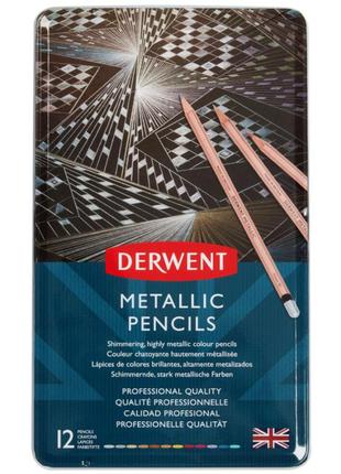 Набор цветных карандашей metallic 12цв металлическая коробка derwent