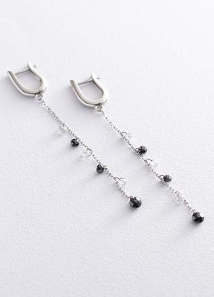 Срібні сережки з чорними та білими фіанітами 
122853