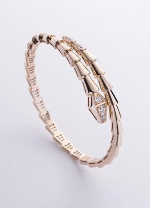 Жорсткий браслет "змія" у жовтому золоті (фіаніти) 
б05401