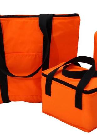 Оранжевая набор из 3 сумок (термосумка "пляжная", термосумка под бутылку 2л, термосумка "ланчбег" 5,5 л)