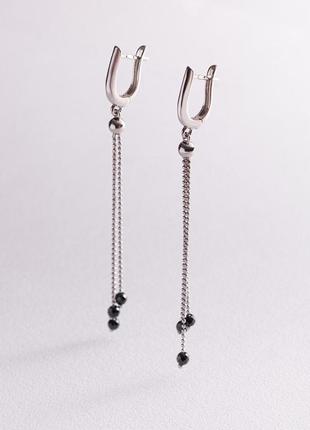 Серебряные висячие серьги с черными камнями 
123153