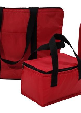 Красный набор из 3 сумок (термосумка "пляжная", термосумка под бутылку 2л, термосумка "ланчбег" 5,5 л)1 фото