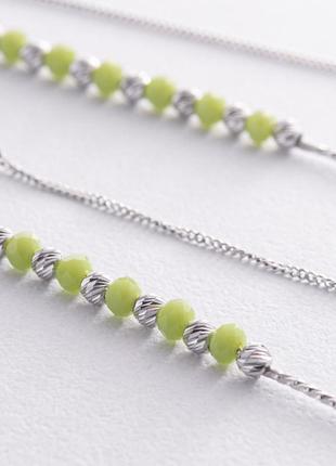 Срібні сережки — протяжки із зеленими 
камінням 1232923 фото