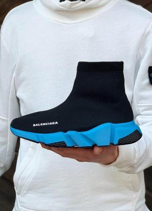 Женские кроссовки balenciaga speed trainer sneakers black blue1 фото
